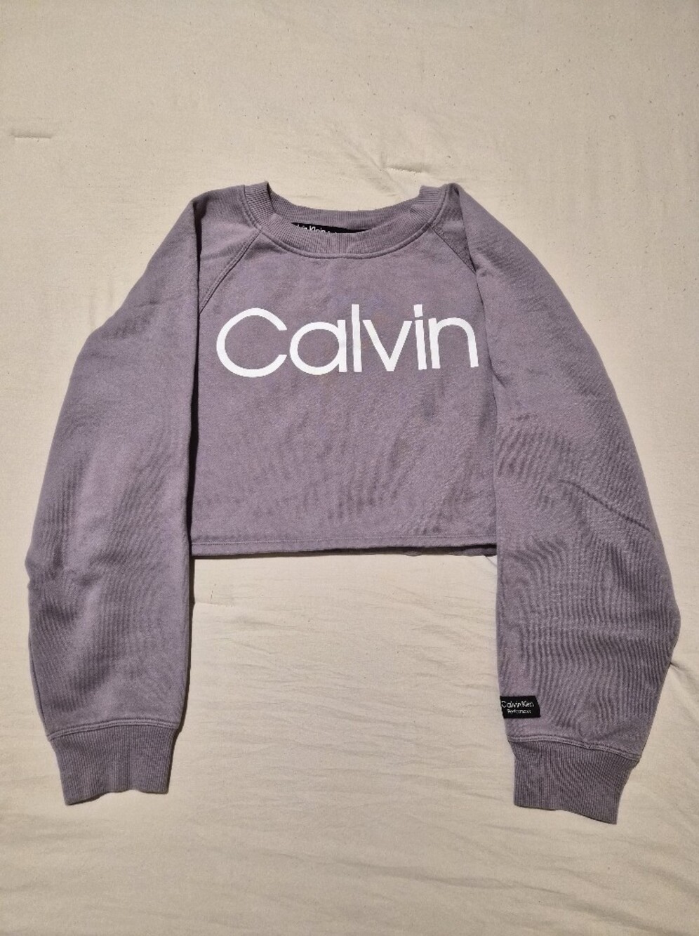 Calvin Klein Lavender Cropped Crewneck Sweatshirt with White Logo